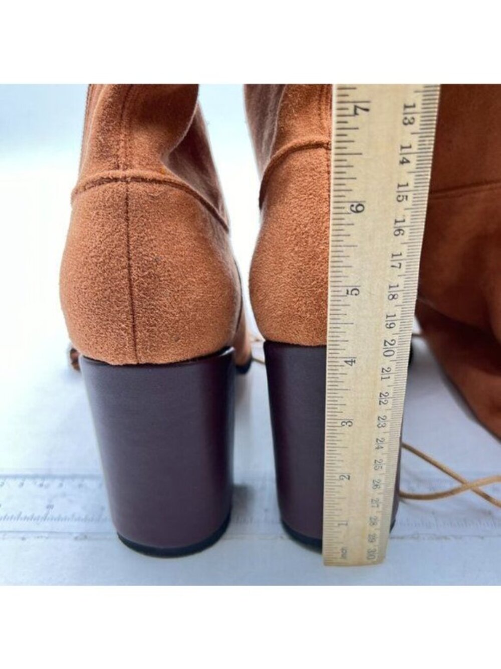Women's Over The Knee Thigh High Chunky Heel Pointed Toe Faux Suede Boots Brown - Picture 4 of 7